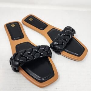 Black Women's Slides Flat Sandals Braided Open Toe Mules Slipon Size 39/8 US New